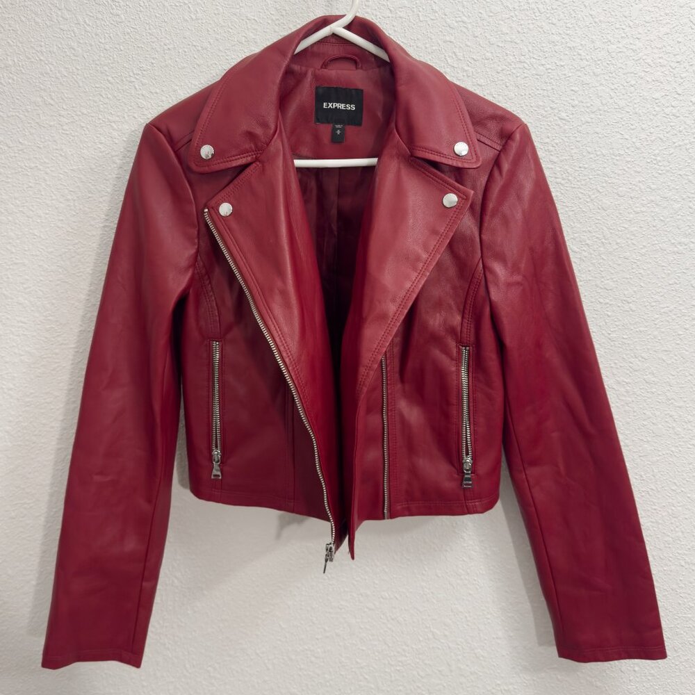 Express Oxblood Red Vegan Leather Moto Jacket Size M